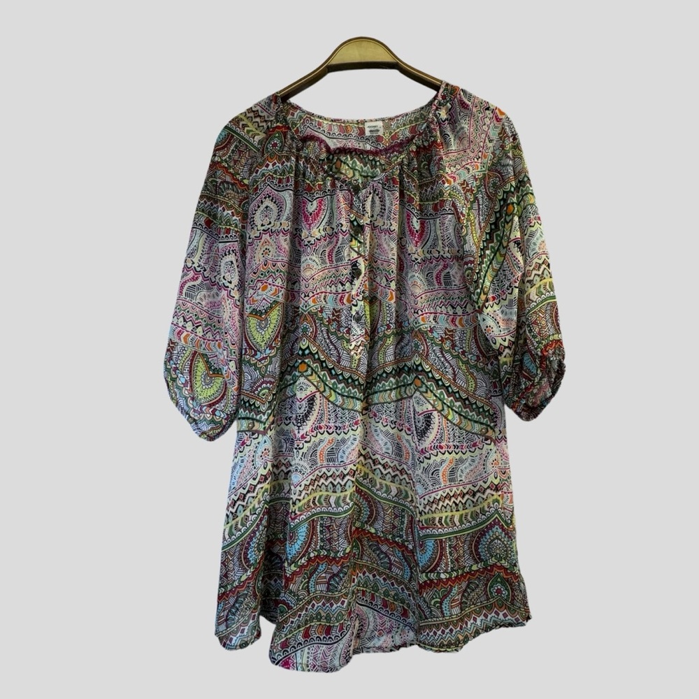 Jockey Women's Blouse S Multicolor Abstract Floral Print Garter Sleeve Loose Fit
